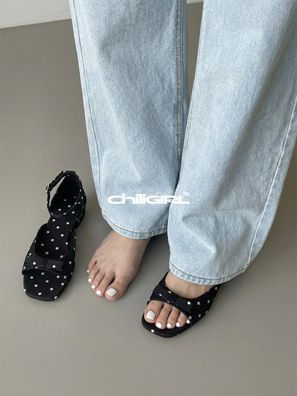 Polka-Dot Ankle-Strap Open-Toe Sandals