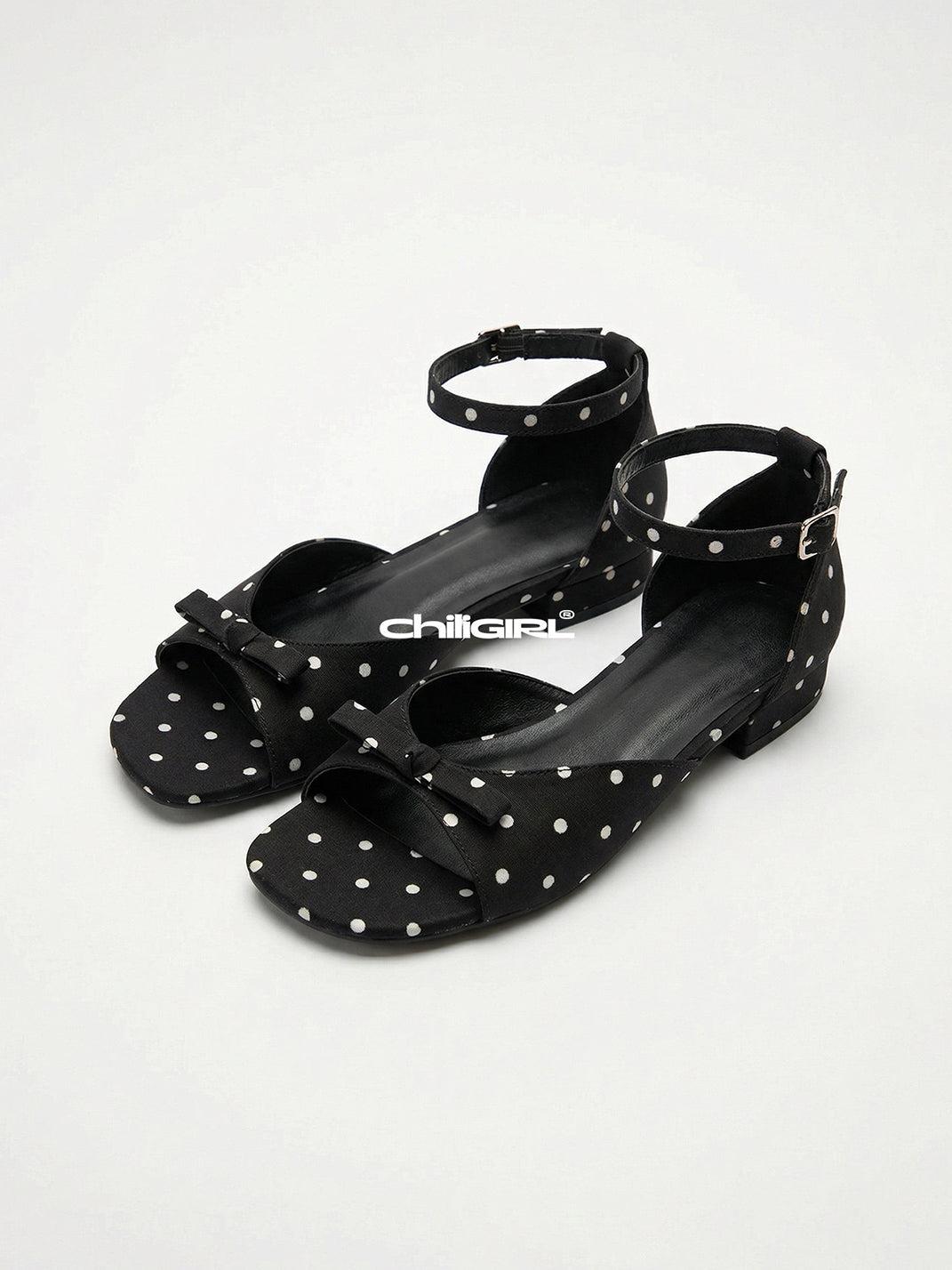 Polka-Dot Ankle-Strap Open-Toe Sandals