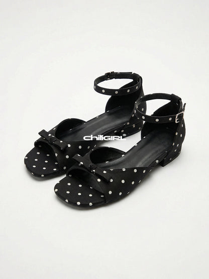 Polka-Dot Ankle-Strap Open-Toe Sandals