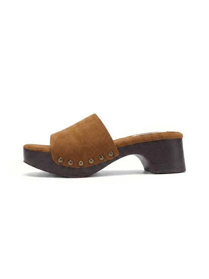 Studded Brown Sculpted-Heel Slides