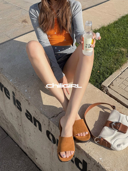 Studded Brown Sculpted-Heel Slides