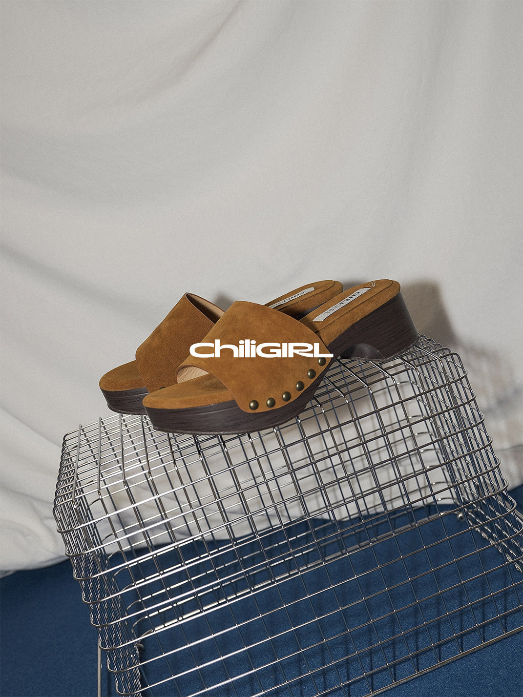 Studded Brown Sculpted-Heel Slides
