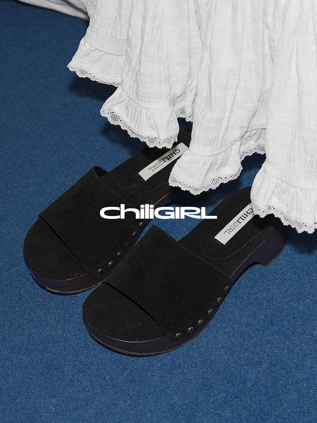 Studded Brown Sculpted-Heel Slides