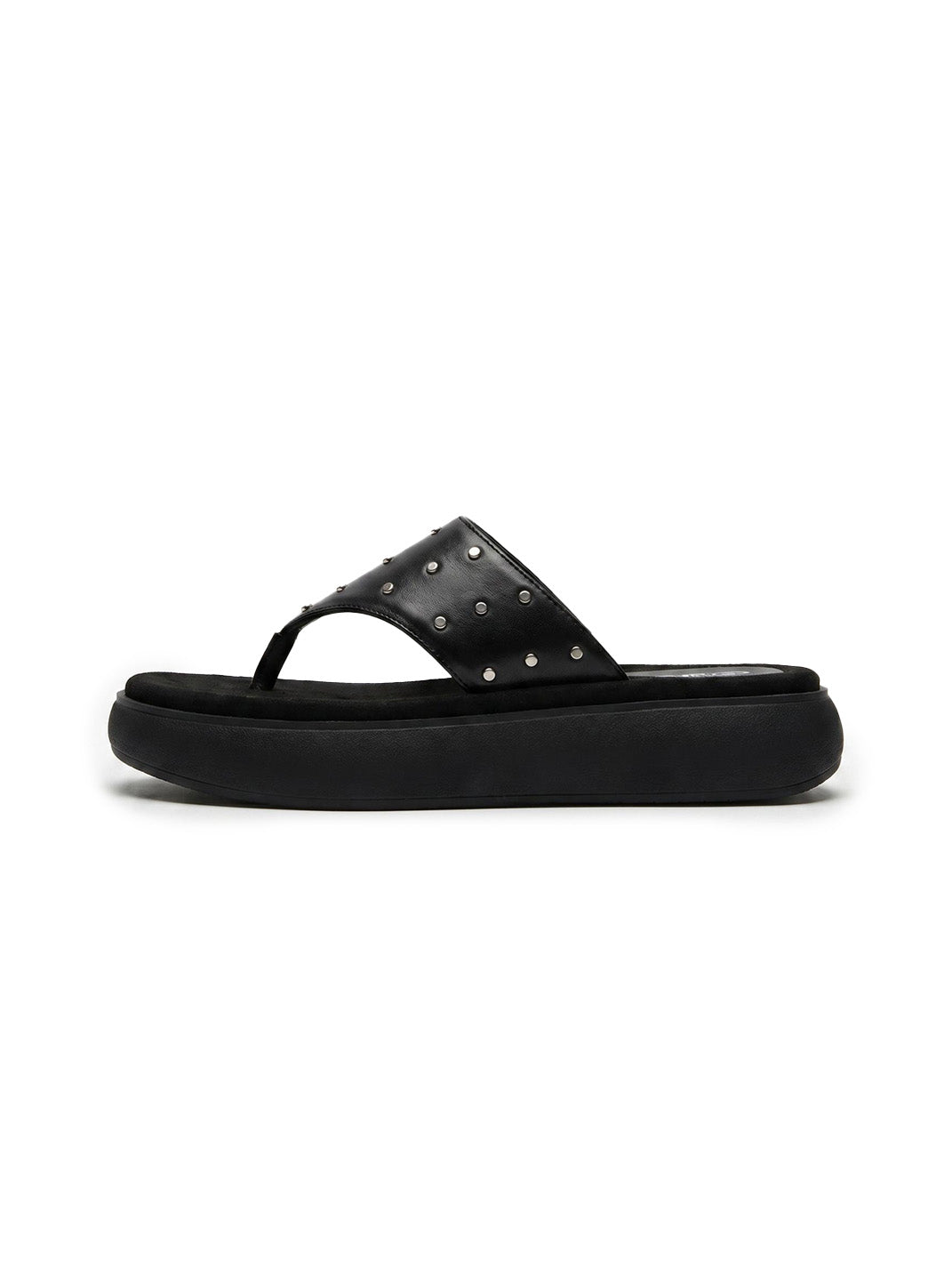 Black Rivet Platform Thong Sandals