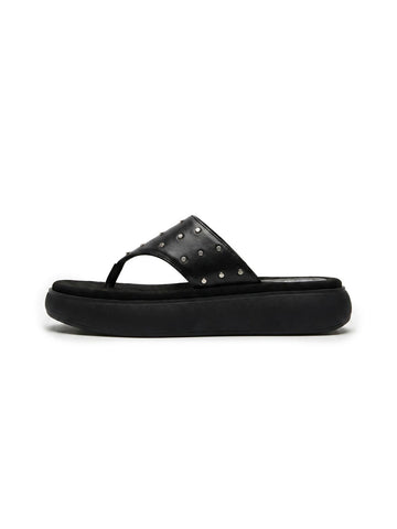 Black Rivet Platform Thong Sandals