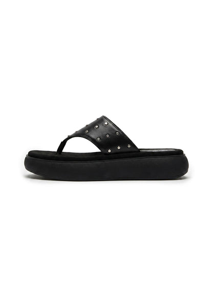 Black Rivet Platform Thong Sandals