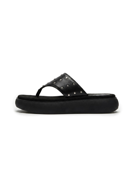 Black Rivet Platform Thong Sandals