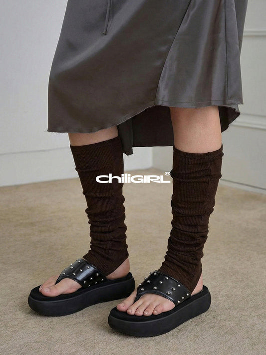 Black Rivet Platform Thong Sandals