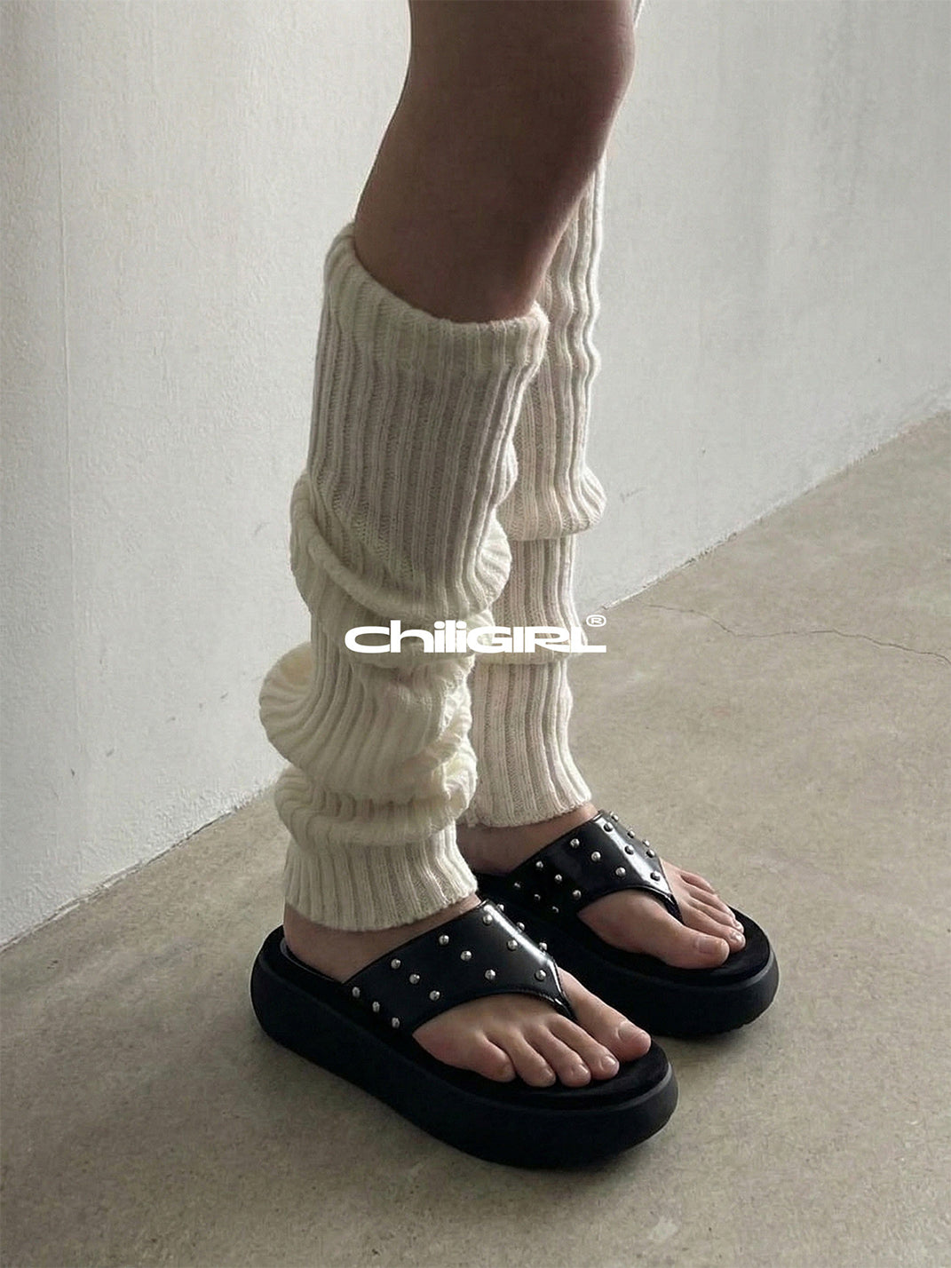 Black Rivet Platform Thong Sandals