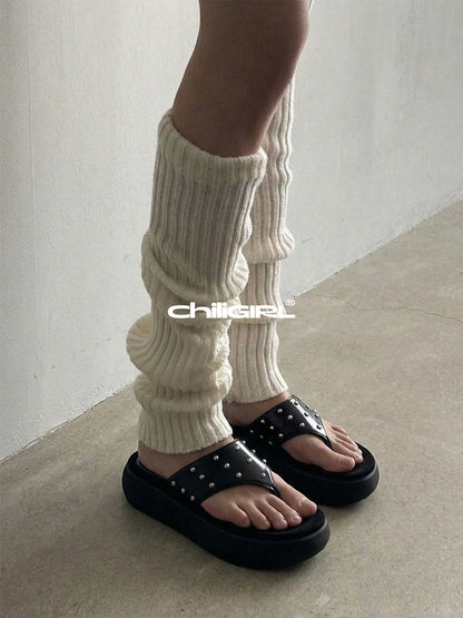 Black Rivet Platform Thong Sandals