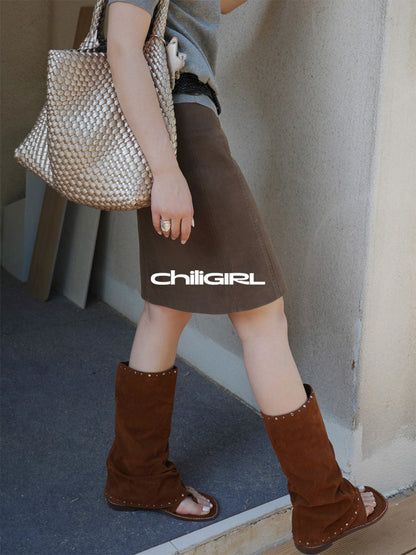 Studded Suede Open-Toe Tall Boots