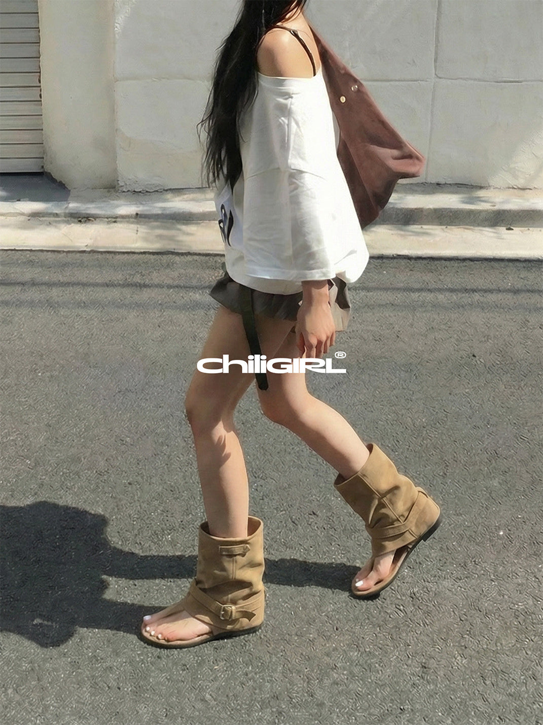 Khaki Slouchy Open-Toe Ankle Boots