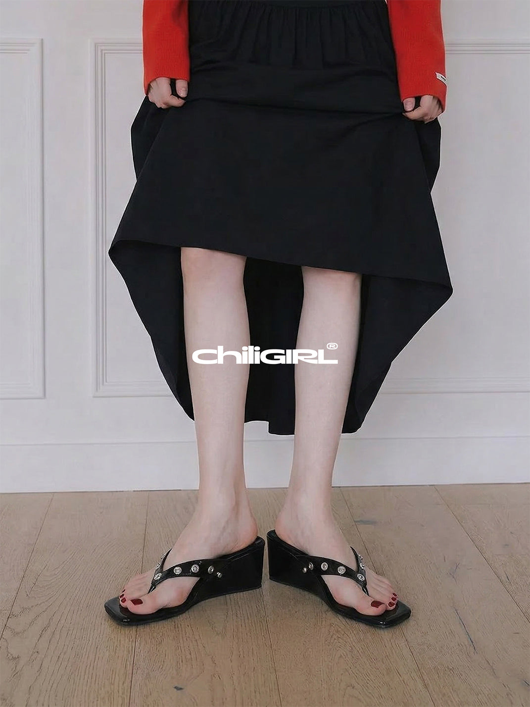 Buckle-Stud Platform Thong Sandals