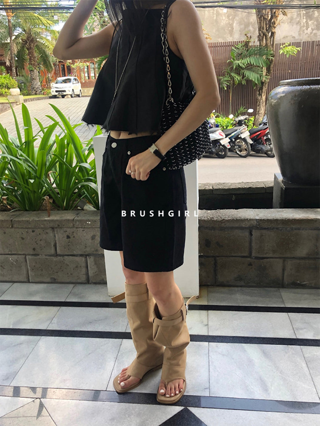 Khaki Western Thong Knee-High Sandal Boots