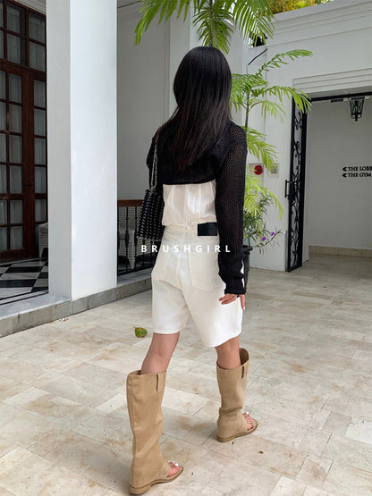Khaki Western Thong Knee-High Sandal Boots