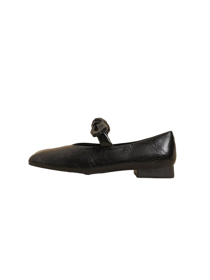 Ribbon-Bow Square-Toe Strap Flats