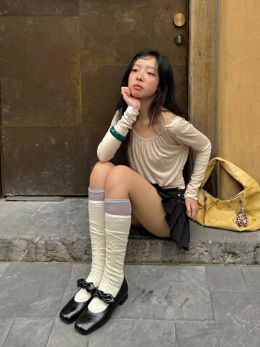 Ribbon-Bow Square-Toe Strap Flats