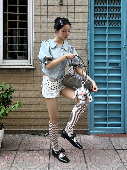 Ribbon-Bow Square-Toe Strap Flats