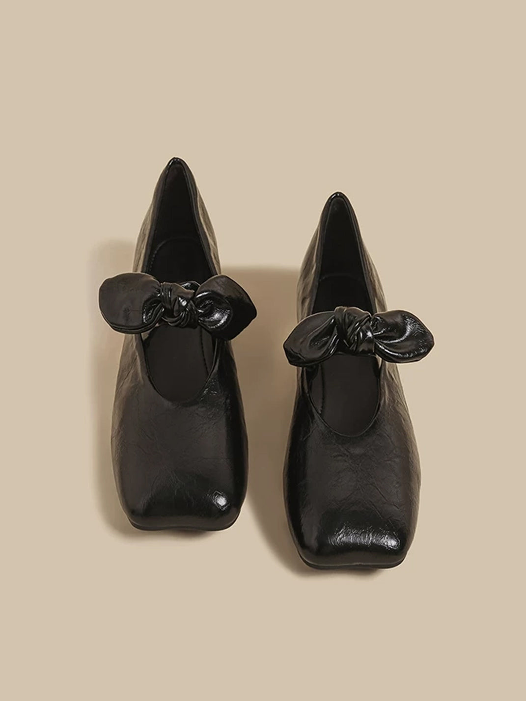 Ribbon-Bow Square-Toe Strap Flats