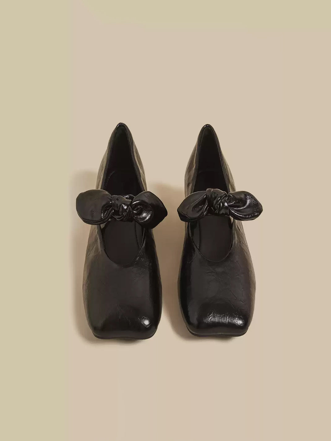 Ribbon-Bow Square-Toe Strap Flats