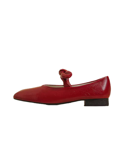 Ribbon-Bow Square-Toe Strap Flats