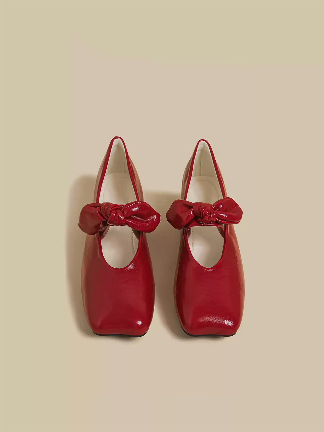 Ribbon-Bow Square-Toe Strap Flats