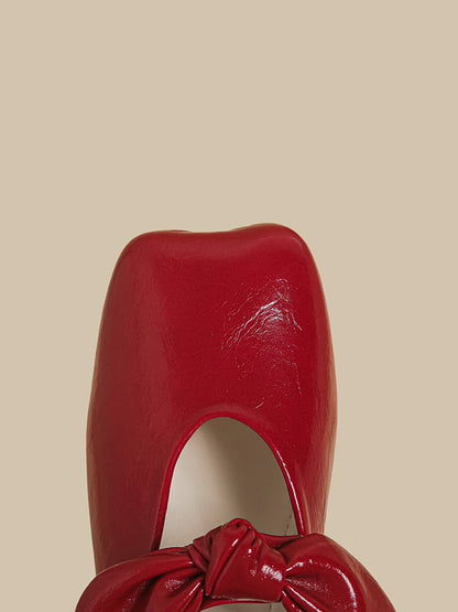 Ribbon-Bow Square-Toe Strap Flats