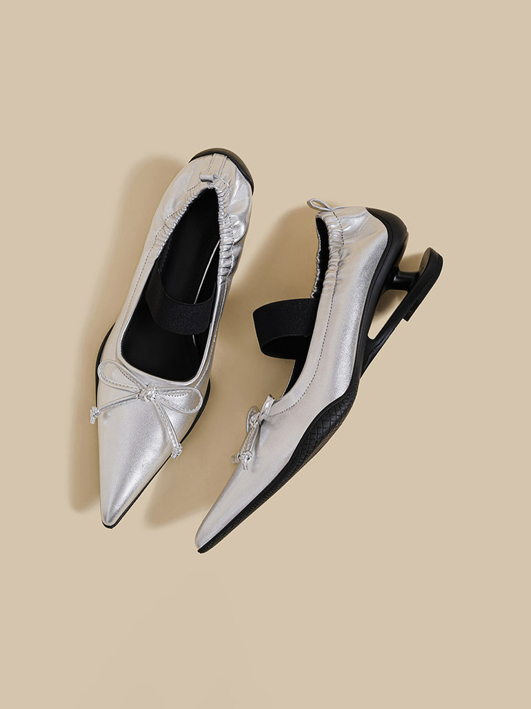 Pleated Pointed-Toe Sculpted-Heel Mules