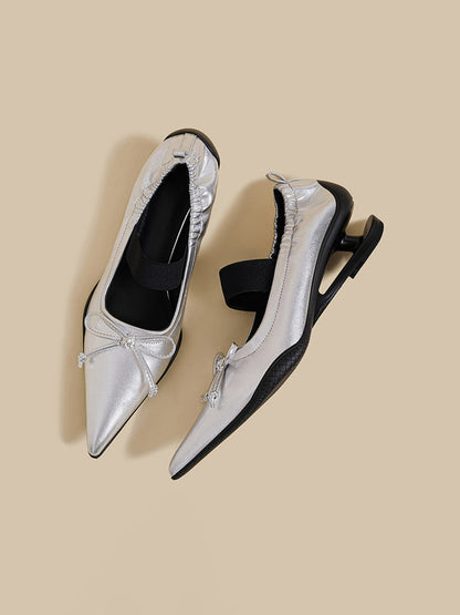 Pleated Pointed-Toe Sculpted-Heel Mules