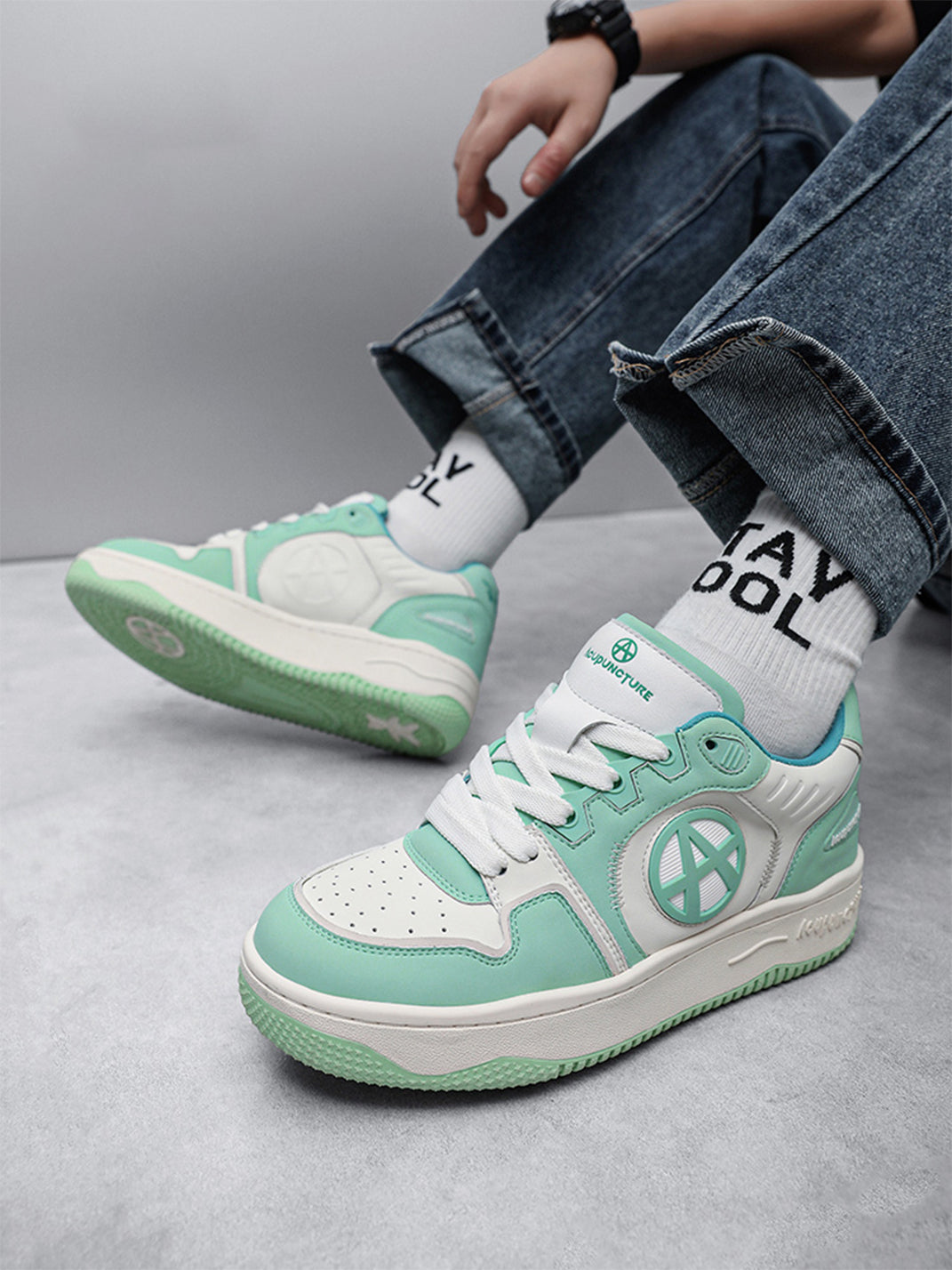 Circle-Logo Colorblock Skate Sneakers