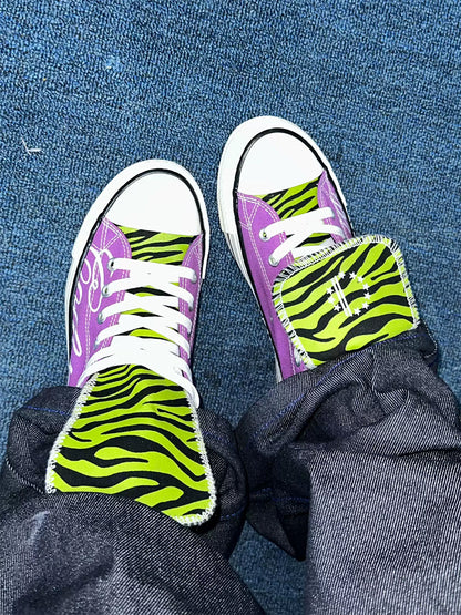 Zebra-Tongue Skull-Print Canvas Sneakers