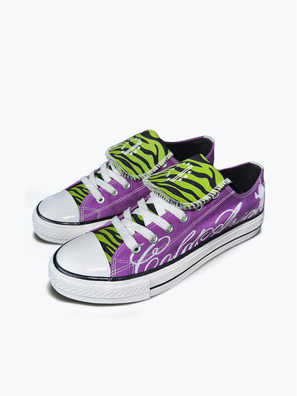 Zebra-Tongue Skull-Print Canvas Sneakers