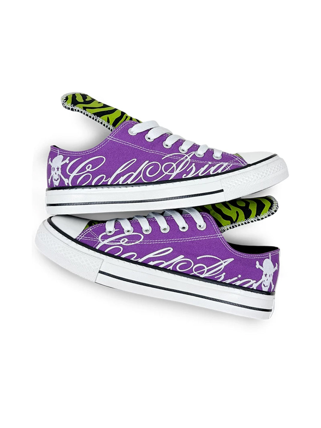 Zebra-Tongue Skull-Print Canvas Sneakers