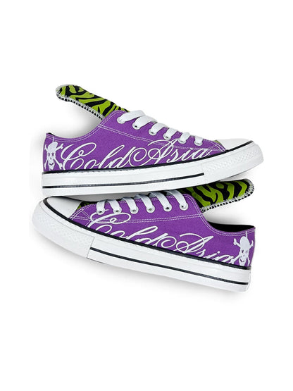 Zebra-Tongue Skull-Print Canvas Sneakers