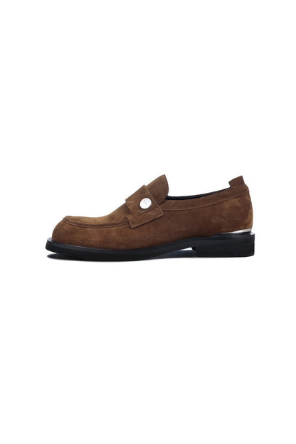 Metal-Button Leather Loafers
