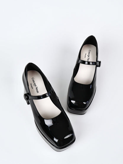 Patent Platform Block-Heel Mary Jane Pumps