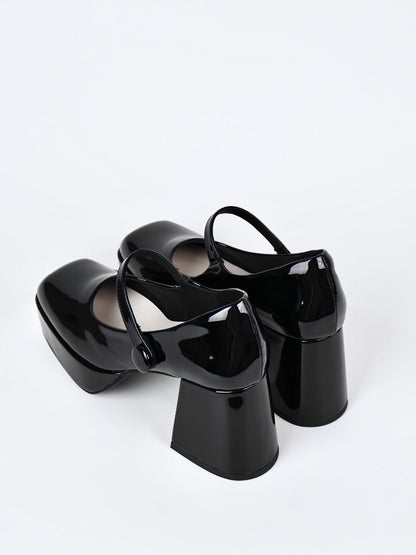 Patent Platform Block-Heel Mary Jane Pumps
