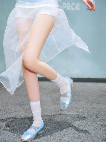Contrast-Trim Ballet Mary Jane Flats