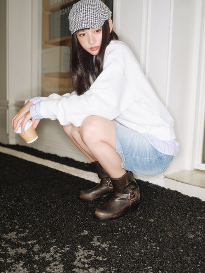 Brown Buckled Western Ankle Boots