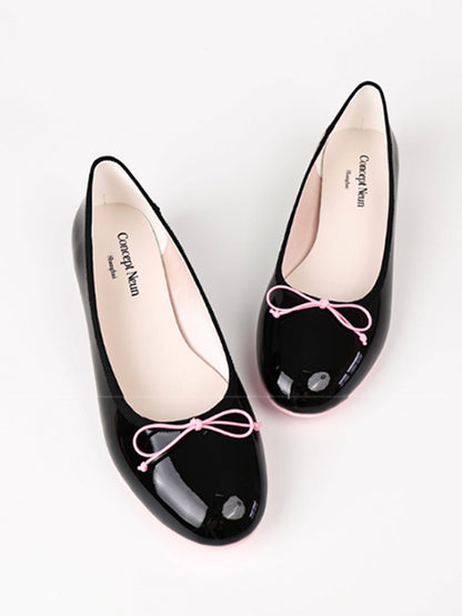 Glossy Low-Heel Ballet Pumps