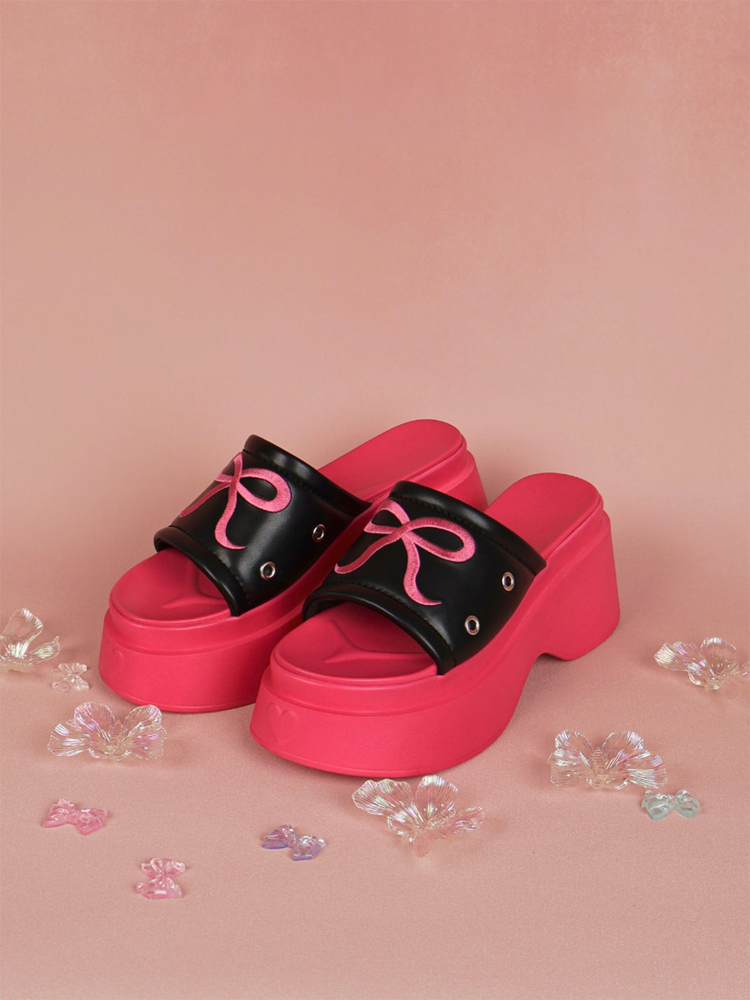 Hot-Pink Bow-Detail Platform Slides