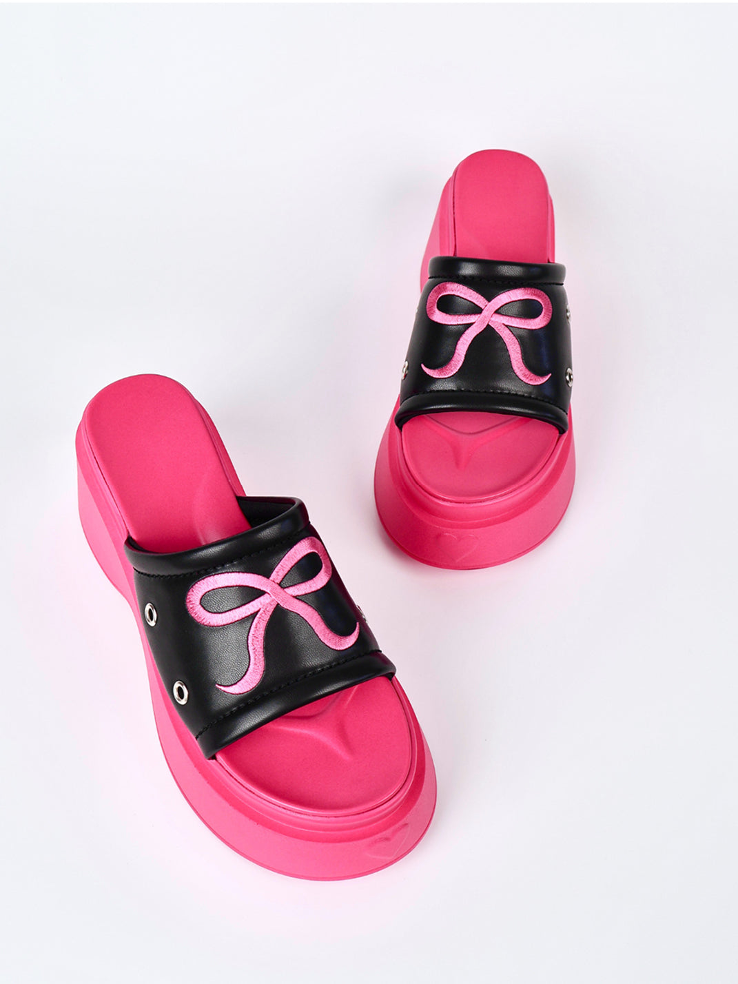 Hot-Pink Bow-Detail Platform Slides