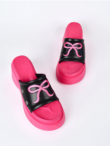 Hot-Pink Bow-Detail Platform Slides