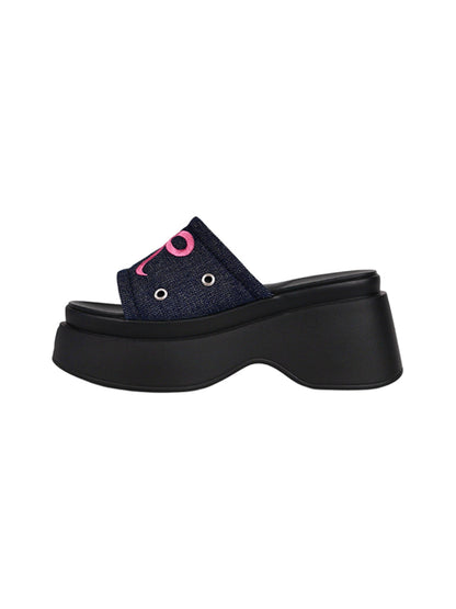Hot-Pink Bow-Detail Platform Slides