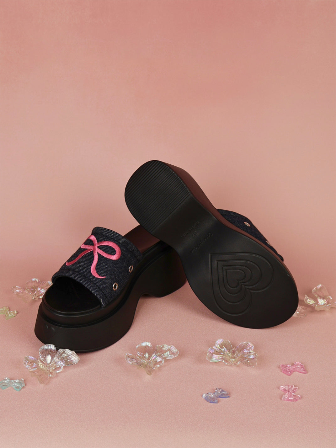 Hot-Pink Bow-Detail Platform Slides