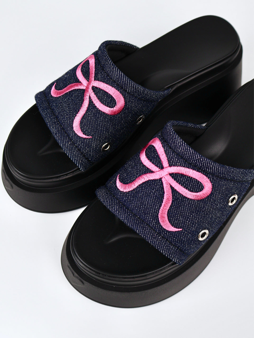Hot-Pink Bow-Detail Platform Slides