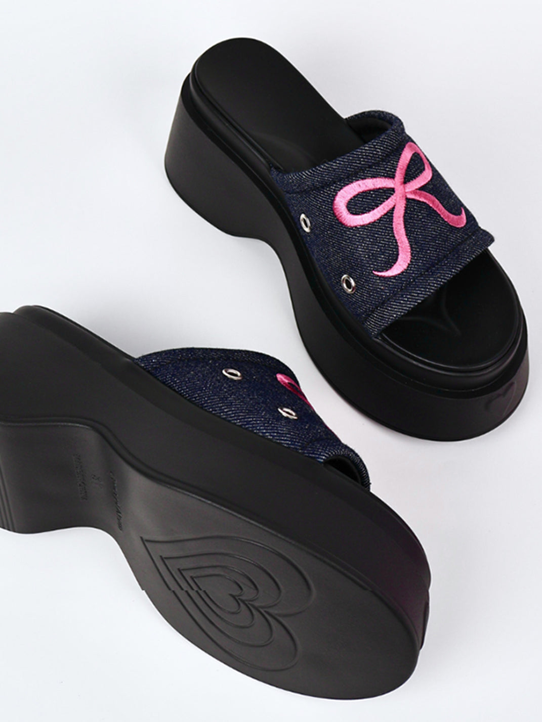 Hot-Pink Bow-Detail Platform Slides