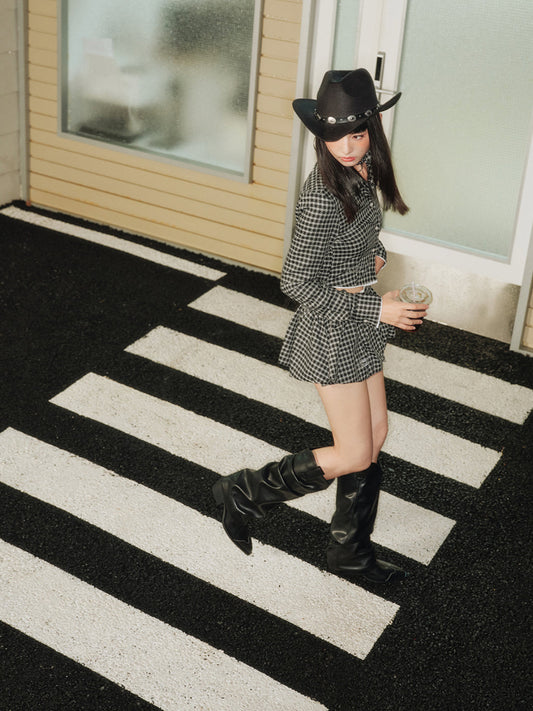 Black Slouched Cowboy Knee-High Boots