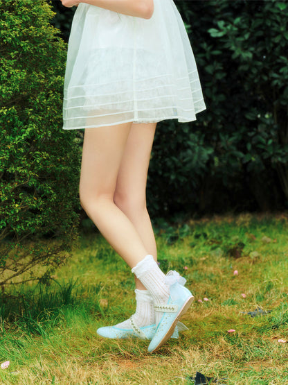 Ice-Blue Crystal-Trim Strap Flats