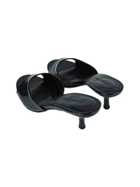 Patent Open-Toe Kitten-Heel Mules